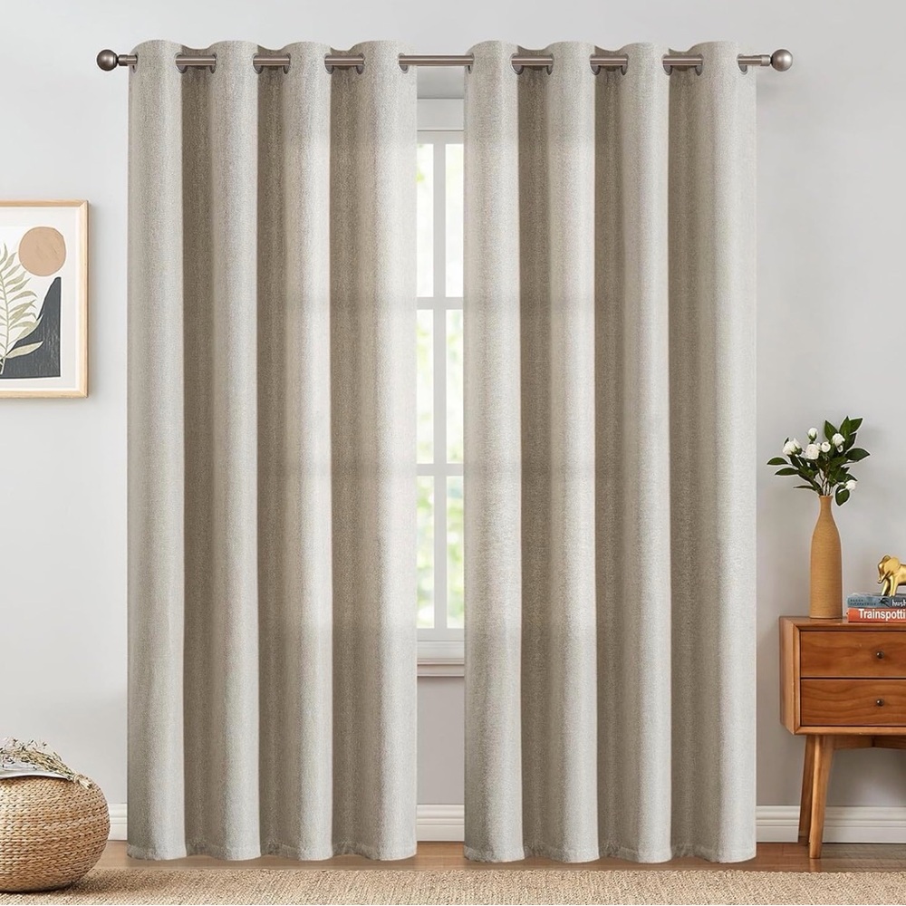 NWOT jinchan Linen Textured Room Darkening Curtain 52 x 90 Inch Long
